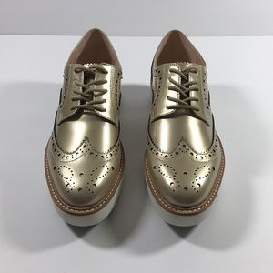 Zara Gold Platform Brogues Lace Up